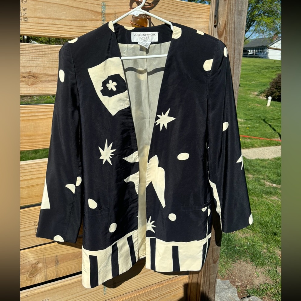 Jones New York Navy and White Blazer with Celestial Design